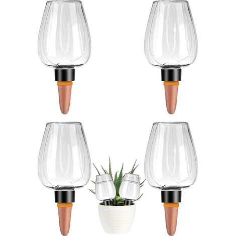 Lot de 4 boules d'arrosage automatiques pour plantes - Dispositif de remplissage d'eau - Libération lente de l'eau - Pour pots en terre cuite - Transparent (1/5)