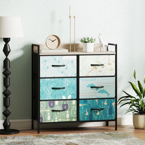Stylish Blue Chest of Drawers with 6 Storage Units,Removable Drawers,Durable Steel Frame,and Adjustable Feet for Stability