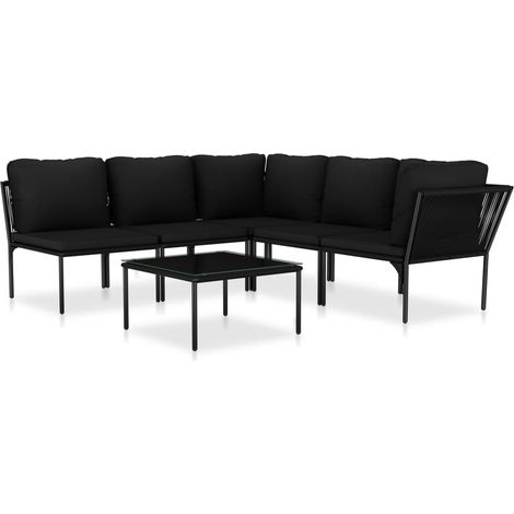 Salon de jardin 6 pcs Mobilier de jardin avec coussins Noir PVC (1/5)