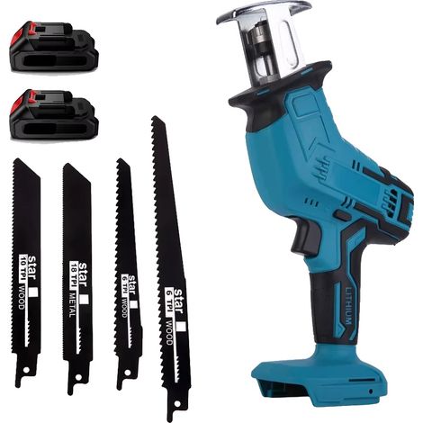Scie sabre sans fil, 4000 RPM, 4 lames portables, 2 batteries (1/2)