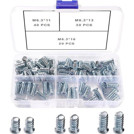 90 Pièces M6.3 Kit de Vis Euro, Vis Spéciale pour Meubles, Vis de Coulisse, pour Portes D'armoires de Cuisine, Armoires et Charnières de Placard (1/5)