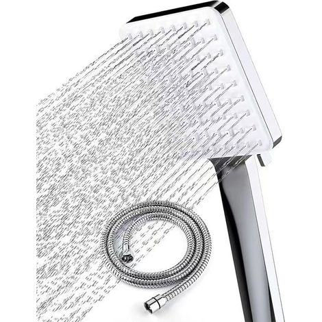 (Cromo) Soffione doccia – Newentor – Alta pressione – 6 tipi di getto – Tubo flessibile da 1,5 m – Cromo (1/5)