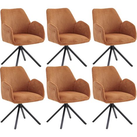 DELIA - Lot de 6 Fauteuils de table Pivotants Tissu Velours Côtelé Terracotta (1/5)