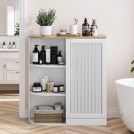 Armoire d’angle pour salle de bain avec rangements ouverts – Meuble de rangement moderne avec portes grillagées et étagères réglables, idéal pour salle de bain, cuisine, salon ou buanderie