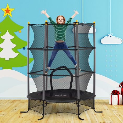 Cama elástica infantil, Ø163 cm, con red de seguridad, para uso interior y exterior, capacidad de carga de hasta 50 kg, acero, plástico, negro.