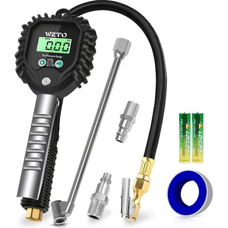 Manometre Pression Pneu, Numérique 0-255 PSI Manomètre Pneus Voiture Digital Écran 4 LCD Unités Pistolet de Gonflage pour Moto Vélo Camion RV SUV VTT Jauge de Pression des Pneus (1/5)