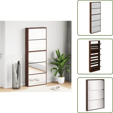 vidaXL Schuhschrank mit Spiegel 5 Fächer Braun Eiche 63x17x169,5 cm (1/5)