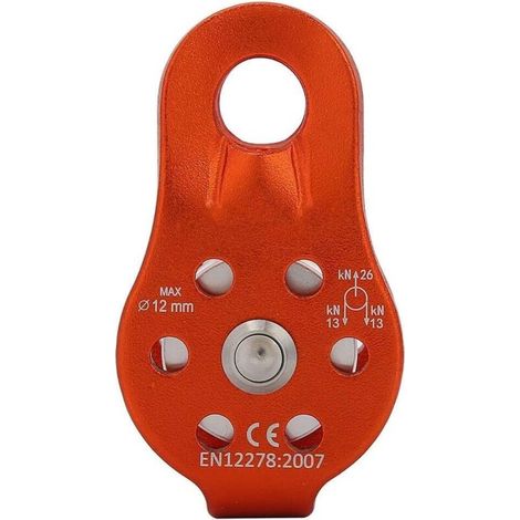 Poulie Tyrolienne, 26KN Poulie Escalade en Alliage d'Aluminium Bloc de Poulie à Corde Simple Robuste pour Corde de 12 mm Escalade(Orange)