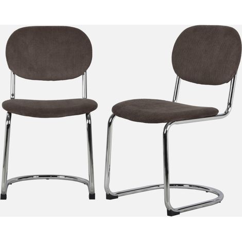 Set 2 sedie arrotondate metallo, velluto a coste e gambe cromate