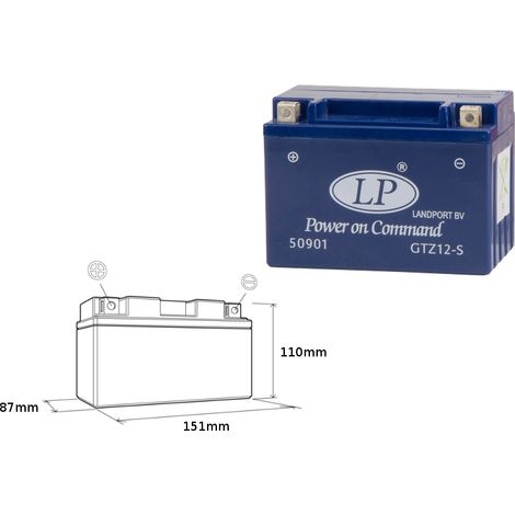 Batteria per moto Landport GTZ12-S al gel, 12V 11Ah, senza manutenzione.