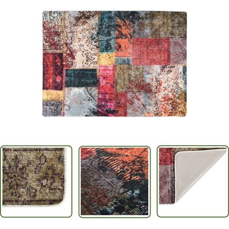 The Living Store Tapis lavable antidérapant Patchwork 120x180 cm multicolore - Tapis Design - Tapis Salon - Tapis Chambre - Tapis Coloré - Tapis Multicolores (1/5)