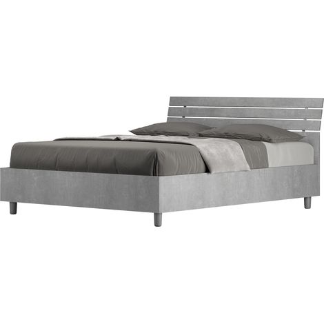 Letto Matrimoniale Francese 140x190 cm Senza Rete Ankel Testata Doghe Inclinata Cemento (1/5)