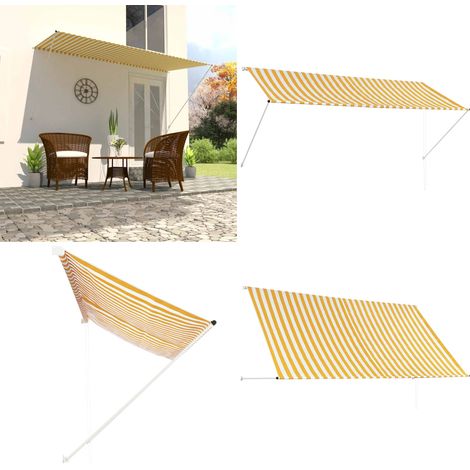 Einziehbare Markise 300×150 cm Gelb und Weiß - Markise - Sonnenschutz - Gartensorgen - Terrasse - Balkon - Home & Living (1/5)