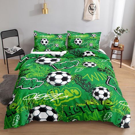 Fußball Bettwäsche Set 3-teilig 155x220cm mit 2 Kissenbezügen 80x80cm, Graffiti Design
