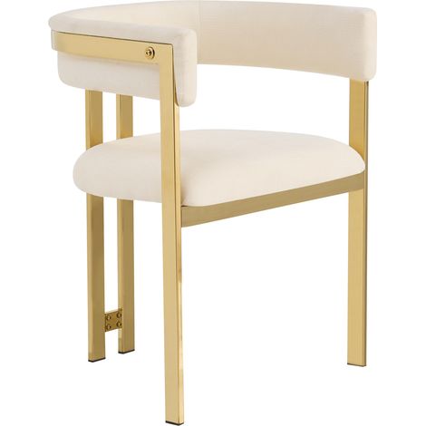 CHICFURN Set de 2 sillas de comedor tapizadas en tela beige con patas de metal dorado, respaldo semicircular en C y estilo moderno para salón, cocina o cafetería (1/5)
