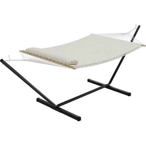 Hamac 2 Places avec Support Pliant - Hamac Rembourré Rembourrage de Luxe - Structure Acier Robuste - Haute Résistance - Beige (1/5)