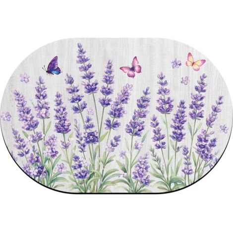 Tapis de Couloir Ovale pour Buanderie 40x60cm avec Papillons Lavande Doublure Antidérapante en Mousse Paillasson en Terre de Diatomée Tapis de Cuisine Imperméable pour Sol de Salle de Bain (1/5)