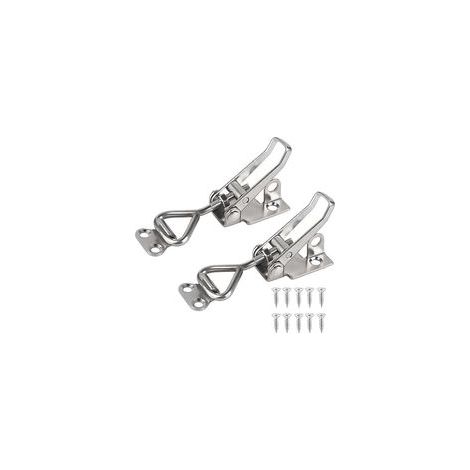 2Pcs Loquet à Bascule Acier Inox Loquet de Serrage Fermeture Capot Fermeture a Levier Capacité de Rétention 100kg 220lbs Menuisier Sauterelles Bascule Pince Réglable pour Armoire Porte ,96×18×2 (1/5)