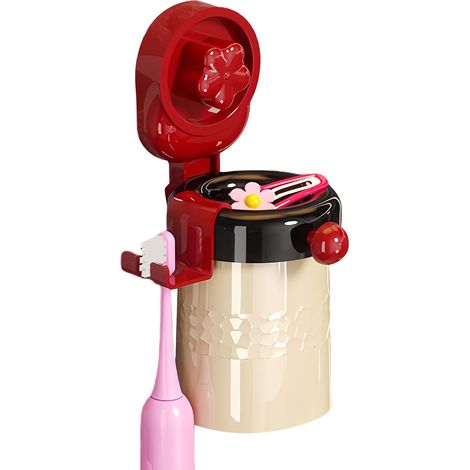 Porte-Brosse À Dents Mural Support Murale À Ventouse sans Perçage Gobelet À Brosse À Dents Sans Perçage pour Carrelage Verre Étagère Miroir Bureau Maison (1/5)