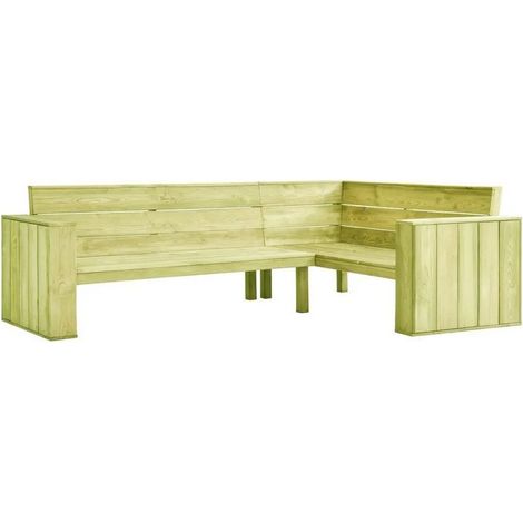 Banc d'angle de jardin pin massif imprégné vert Vralee 239cm (1/3)