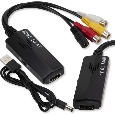 Adaptador convertidor de audio y vídeo HDMI a AV con 3 conectores RCA (hembra). (1/5)