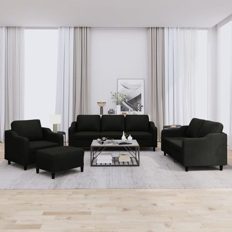 4-tlg. Sofagarnitur mit Kissen Schwarz Stoff vidaXL