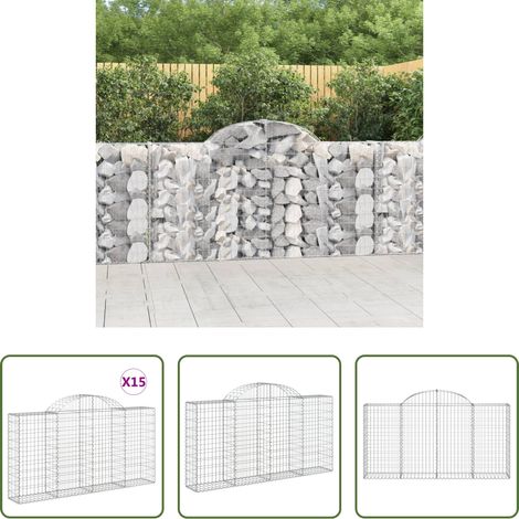 Gabionenwand - Gabionen mit Hochbogen 15Stk. 200x30x100/120cm Verzinktes Eisen (1/5)