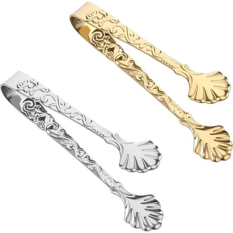 Set mit 2 Mini-Zuckerzangen in Rosenform, aus Edelstahl 304, in Gold und Silber, für Tee und Kaffee. (1/5)
