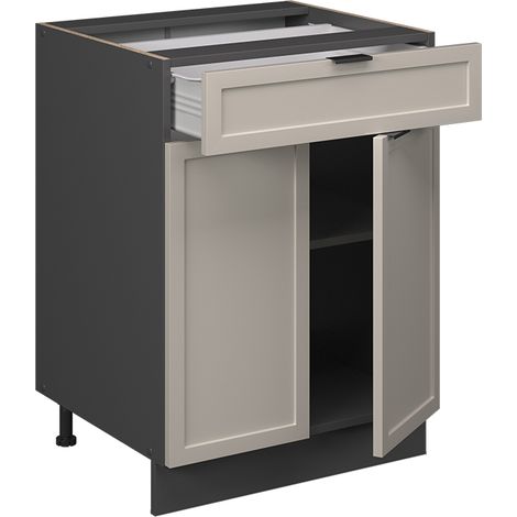 Mobiletto base per cucina Fame-Line, GrigioBeige, 60 cm con cassetto, senza piano di lavoro, Vicco (1/5)