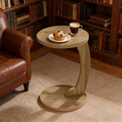 Table basse ronde, table d’appoint en C, table de salon, table d’appoint, table d’ordinateur temporaire (table seule) (1/5)