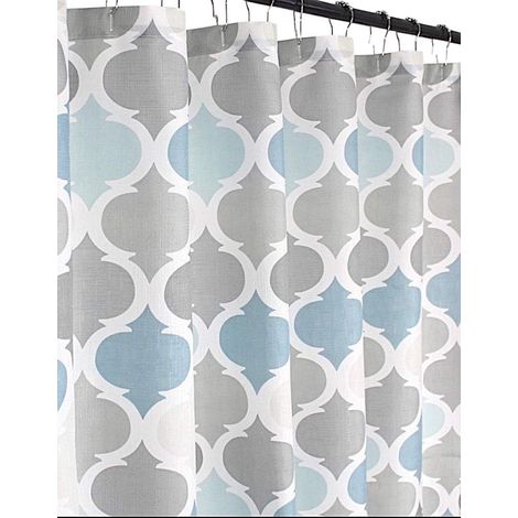 Rideau De Douche En Tissu - Polyester Slub Linen - 180 X 180 Cm - Design Géométrique Moderne - Pour Salle De Bain (1/5)