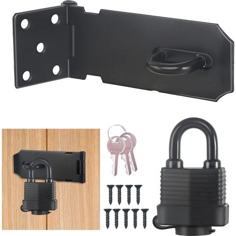 Serrure à pêne dormant en acier inoxydable avec cadenas et vis, dispositif de sécurité pour porte de jardin, verrou de porte non déformable pour porte en bois, abri de jardin (1/5)