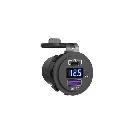 Prise de Chargeur de Voiture, Prise de Voiture, avec Voltmètre à LED et Interrupteur Chargeur de Voiture Rapide pour Voiture, Bateau, Camion