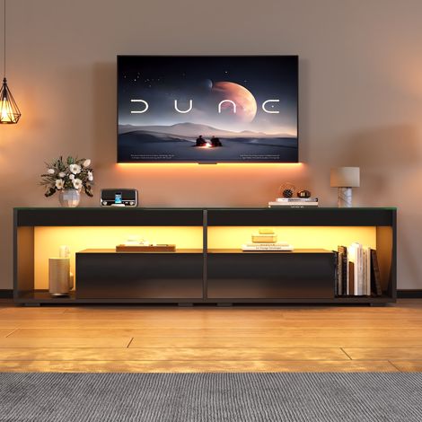 MEUBLIV Mobile TV 180x40x46 cm nero con LED, 2 cassetti, per TV fino a 70 pollici (1/5)
