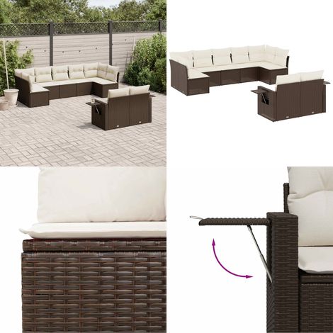 9-tlg. Garten-Sofagarnitur mit Kissen Braun Poly Rattan - Gartenmöbel - Esszimmergarnituren - Outdoor Möbel - Lounge Set - Rattan Gartenmöbel - Home & Living (1/5)