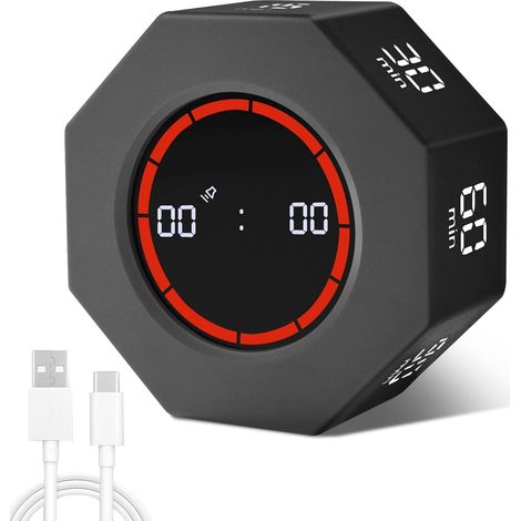 Temporizador de cocina, temporizador digital con pantalla LED, temporizador Pomodoro por gravedad, temporizador visual de cuenta regresiva para cocina, estudio, reuniones, gimnasio y cocina (negro). (1/5)