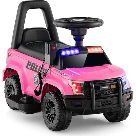 GOLUS Voiture de Police électrique pour Enfants, Voiture électrique à Batterie de 6V avec Mégaphone, Sirène et Lumières, Jouet électrique avec Fonctions Musicales Rose (1/5)