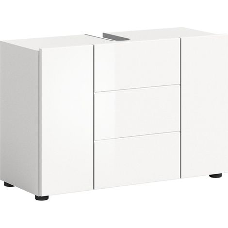 Vira Waschbeckenunterschrank 3 Türen, 5 Schubladen Weiß hochglanz, weiß.