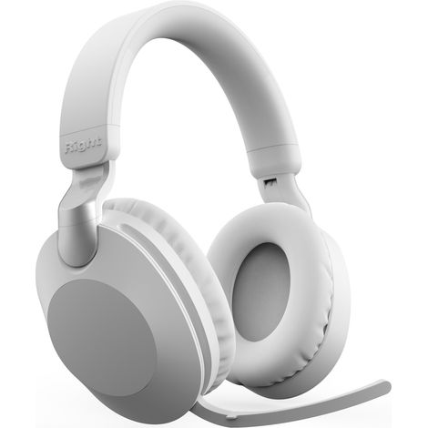 Écouteurs Bluetooth sans fil (blancs) avec microphone, réduction de bruit, son stéréo, adaptés au sport et aux jeux vidéo.