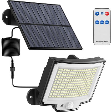 Lampe Solaire Extérieur avec Détecteur de Mouvement [228LED/3 Modes] Lumière Solaire Extérieure avec Télécommande, Étanchéité IP65 LED Solaire Extérieur Jardin avec Câble de 5 Meters [1 Paquet ] (1/2)