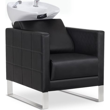 BarberPub Friseurstuhl mit Waschbecken, Friseurwaschsessel für SPA Salon  Friseur Waschplatz 8611 (Weiß/Kunstleder)
