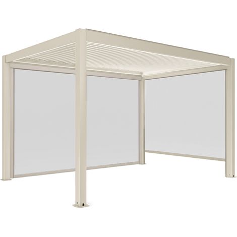 Pergola bioclimatique autoportée motorisée éclairée 3 x 4m et 2 stores
