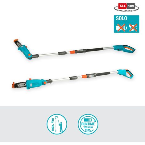 GARDENA Cortarramas telescópico a batería TCS 20 cm /18V POWER FOR ALL cargador y batería no incluidos, sierra de altura hasta 4 m, 20 cm de espada, cabezal flexible y correa transporte (14770-55)