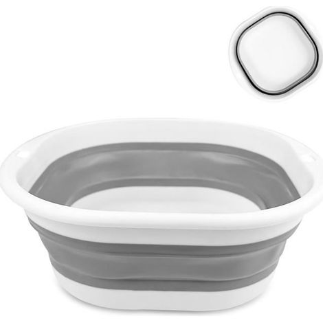 BelleRise - Bassine Pliable, Bac de Lavage, Seau en Plastique, Sceau Retractable, Cuvette pour Ménage, Lavabo Pliable, Petite Bassine, Gris (1/5)