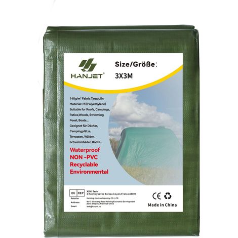 Bâche en polyéthylène vert - 140 g/m² - Imperméable, robuste et recyclable - Bâche de protection pour piscine, bois, tente et camion (3 x 3 m) (1/5)