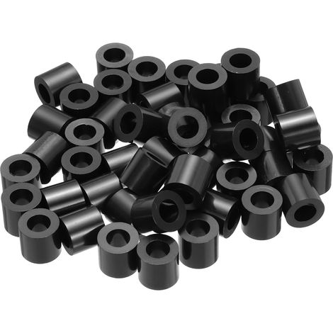 50Pcs Entretoise ABS M6 x 11mm OD x 10mm L Rondelles d'Espacement Rondes en Plastique Noir, Écrou d'Écartement Non Fileté pour Vis, Boulons, Prise Électrique (1/5)