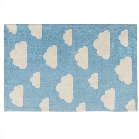 Alfombra azul blanca algodón rectangular 60 x 90 cm pelo corto estampado nube infantil Gwalijar