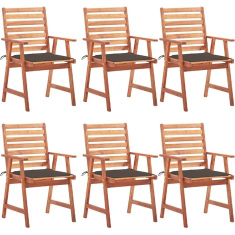 Sillas comedor de jardín y cojines 6 uds madera maciza acacia
