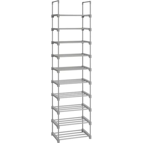 Zapatero de 10 niveles mueble de almacenamiento versátil marco de hierro personalizable ahorra espacio para recibidor salón dormitorio 45 x 30 x 174 cm gris 120002617 (1/4)