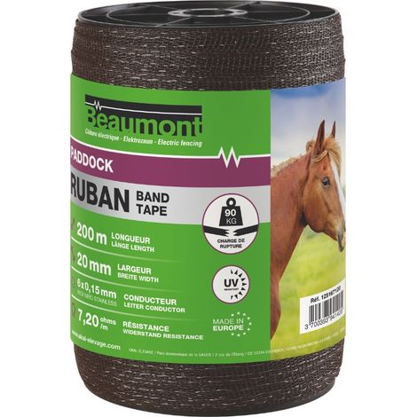 Beaumont – Ruban marron 20 mm – 200 m – Polyéthylène traité anti-UV – Résistance 90 kg pour enclos équins – Charge de rupture 90 kg (1/2)